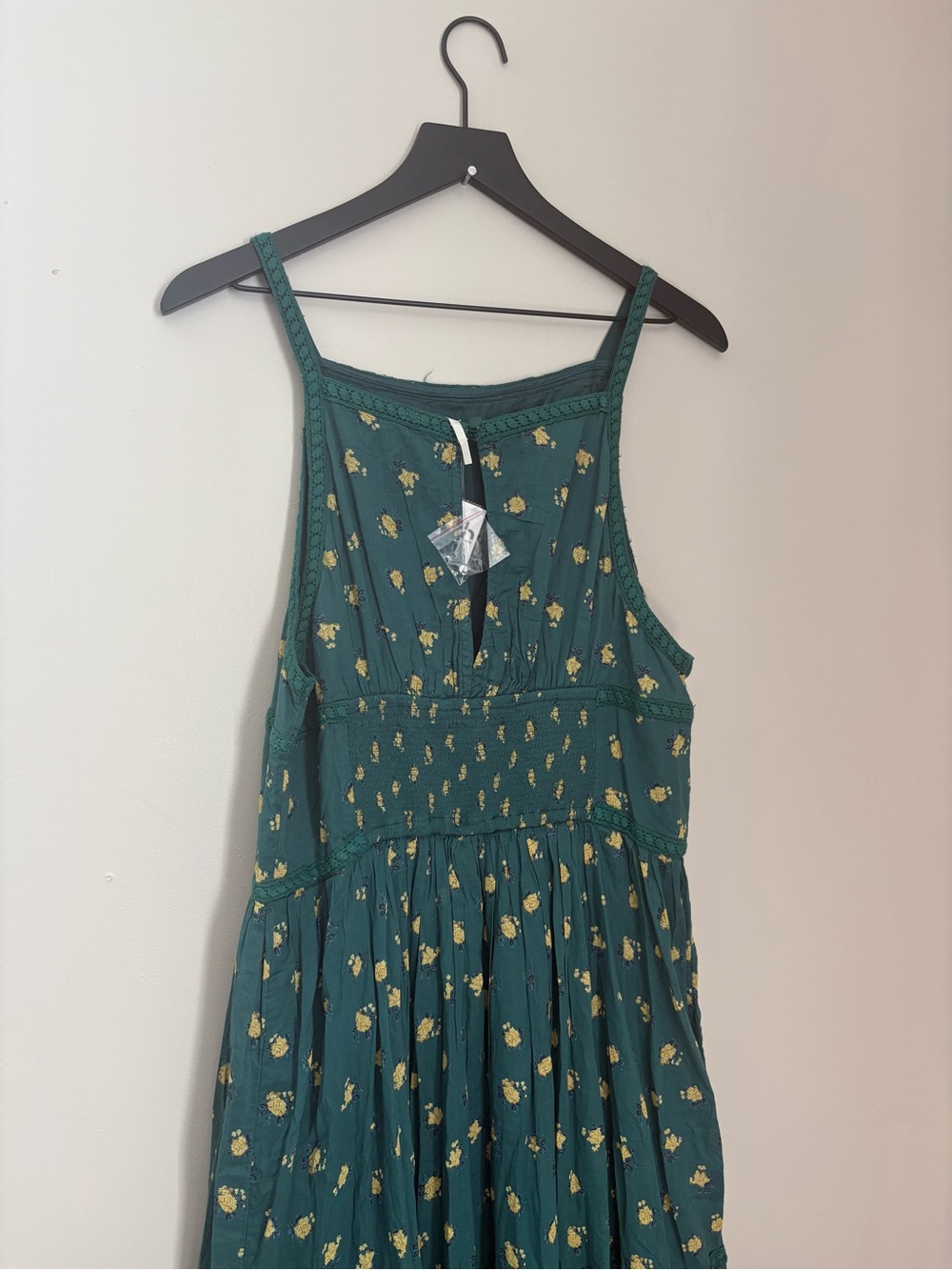 Free People Daydreamer Midi Floral Green Tiered Dress Sundress Womens Large Boho - Picture 5 of 7